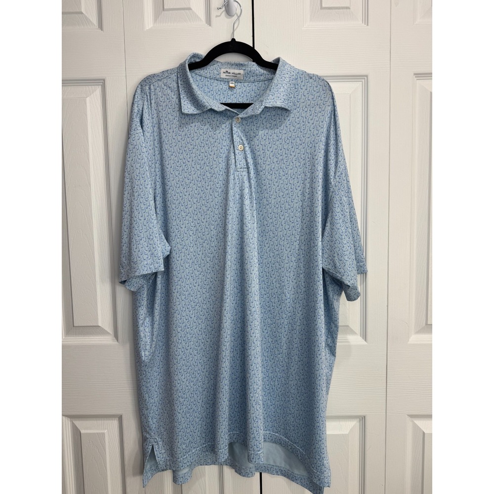 Peter Millar Prince‎ ATX Summer Comfort Polo Shirt Men's 2XL Blue All Over Print